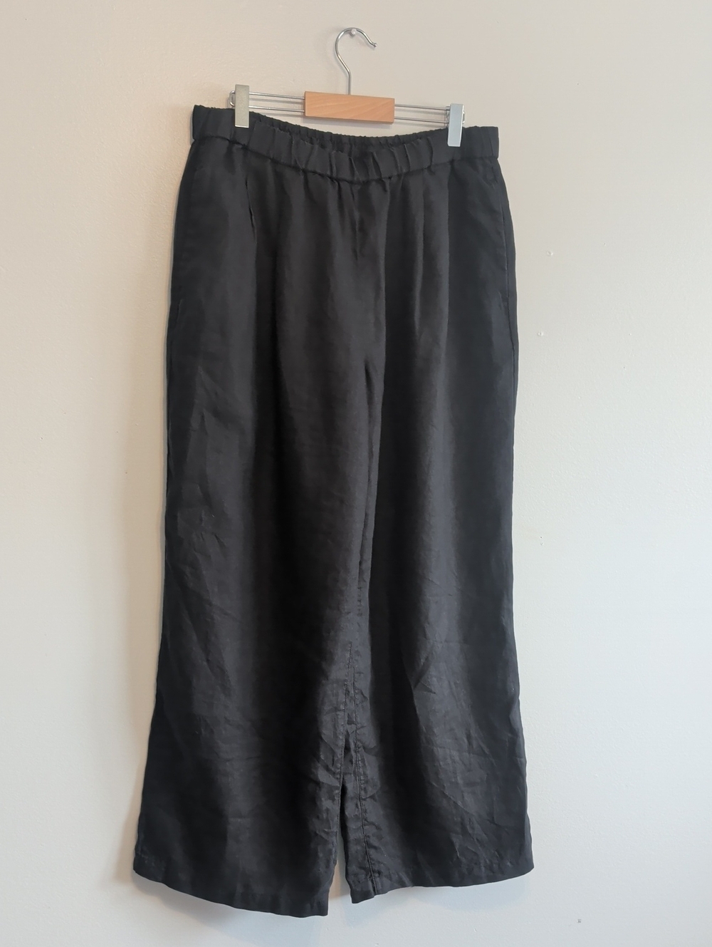 Muji Japan Black 100% Linen Wide-Leg Pants L XL